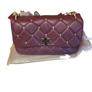 Badgley Mischa Quilted wine Purple Shoulder Bag vegan leather nwt